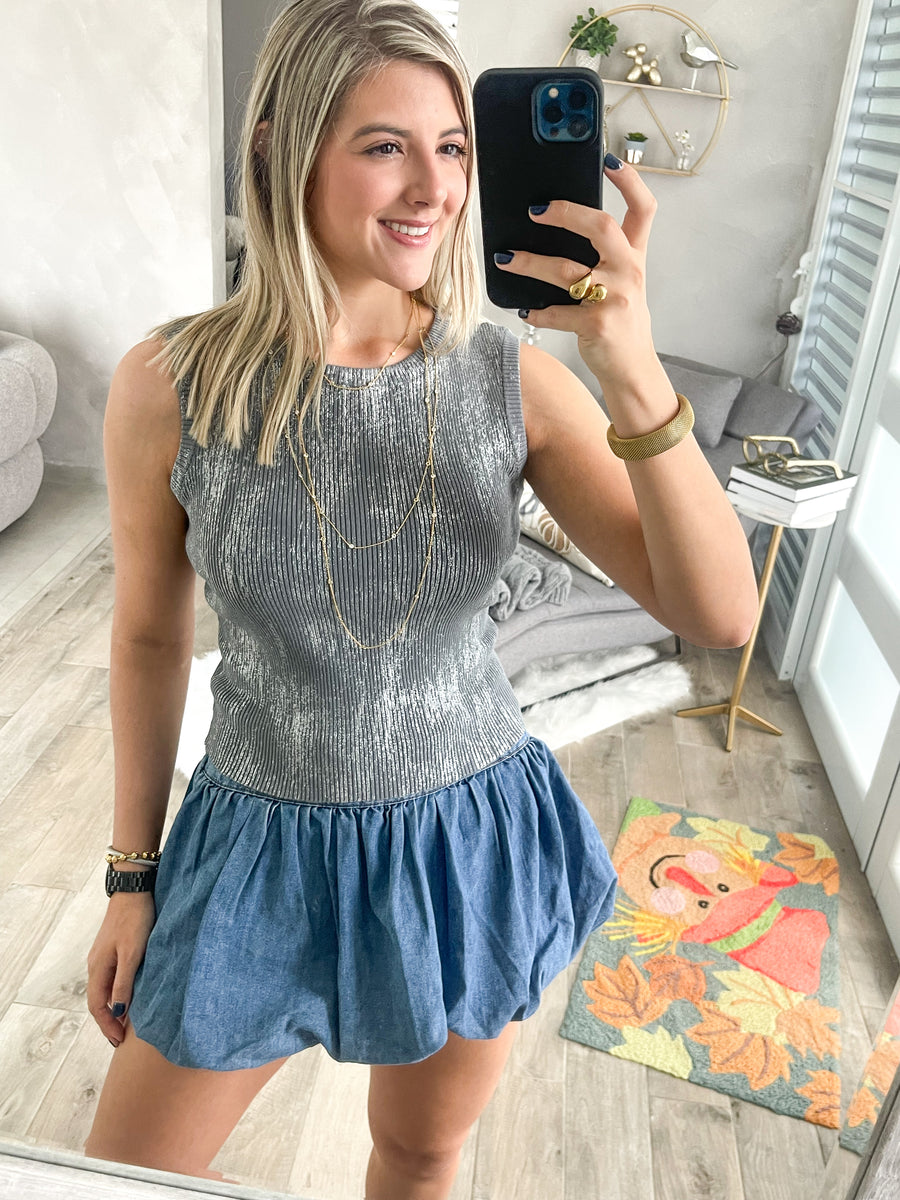 SLEEVELESS METALLIC KNIT TANK TOP