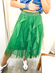 GREEN TULLE MIDI SKIRT