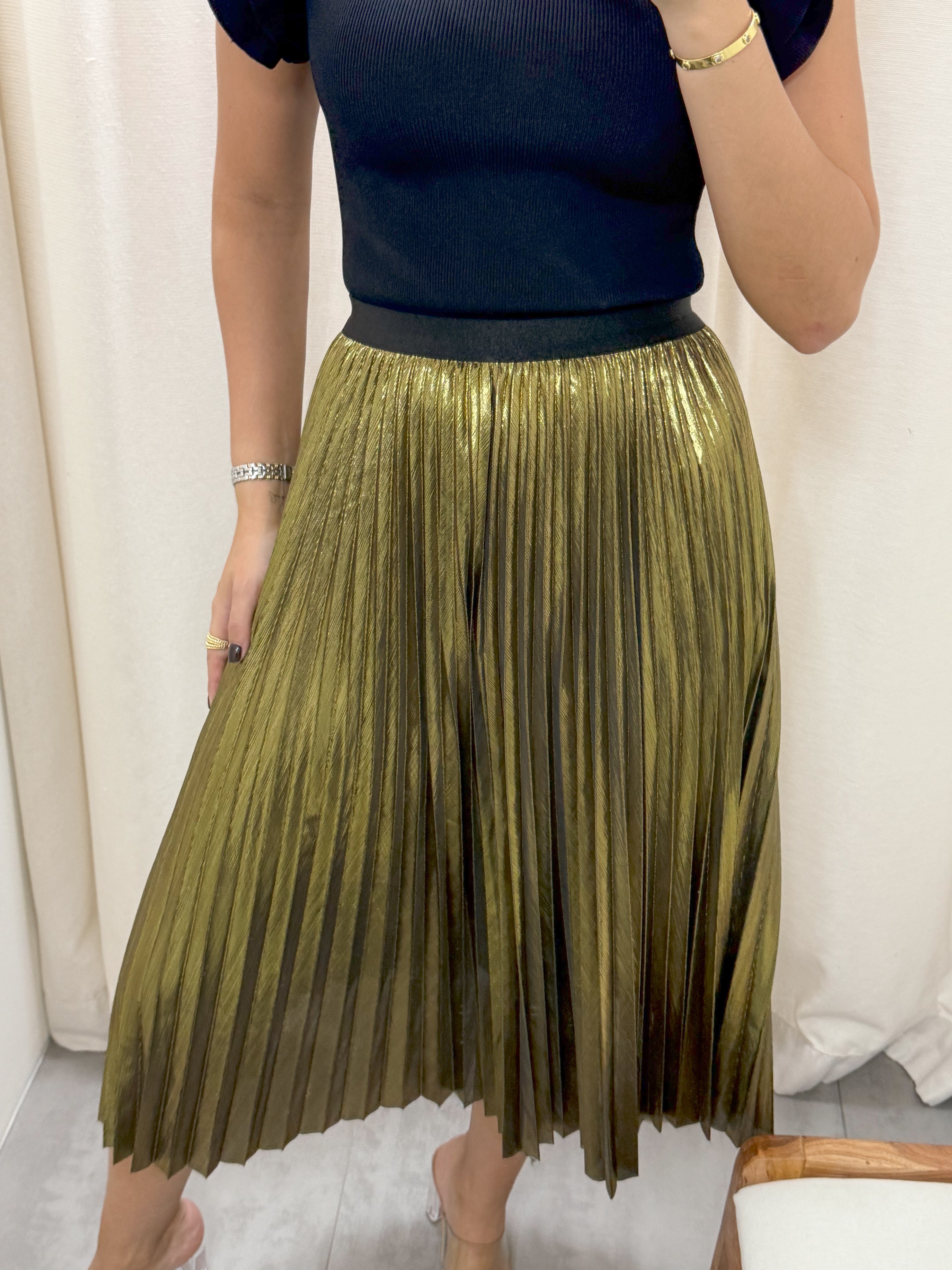 GOLD METALLIC PLEATED SKIRT