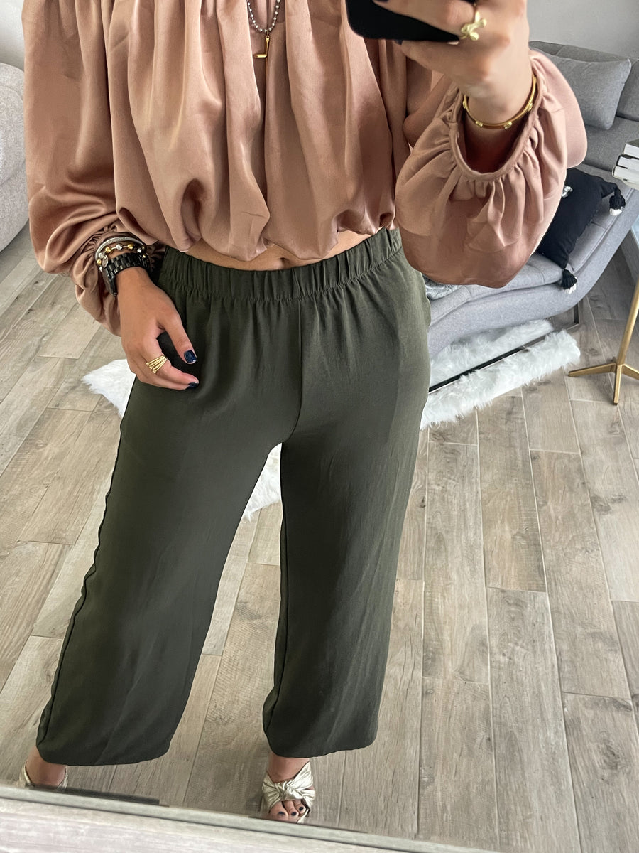 OLIVE WIDE LEG PANTS