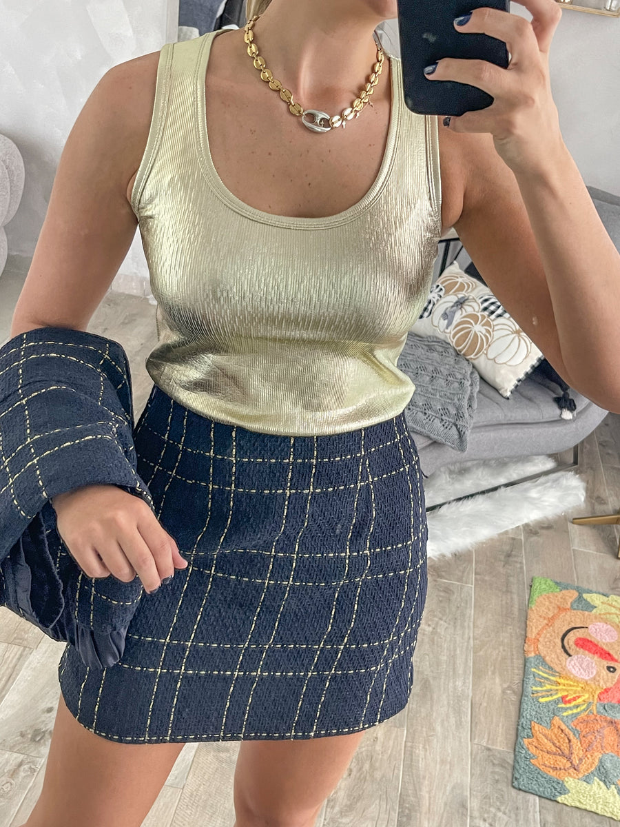 NAVY/GOLD TWEED SKIRT