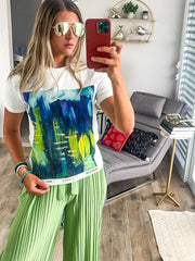 BLUE GREEN ABSTRACT PRINT TSHIRT