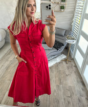 RED STITCH MIDI DRESS