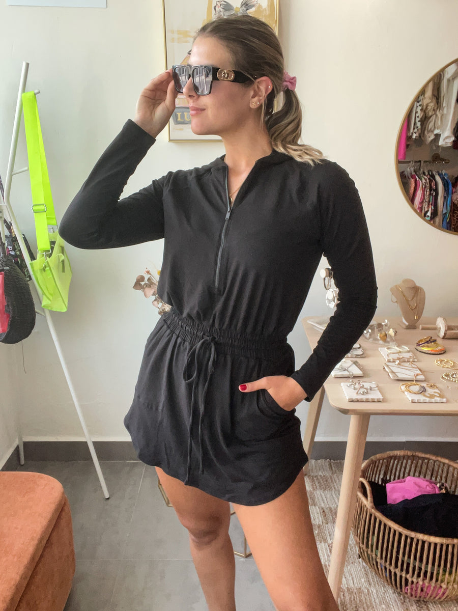 BLACK HOODIE ROMPER