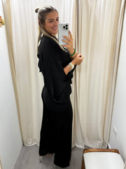 BLACK SATIN CAFTAN JUMPSUIT