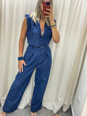 DENIM VEST & LONG PANT SET