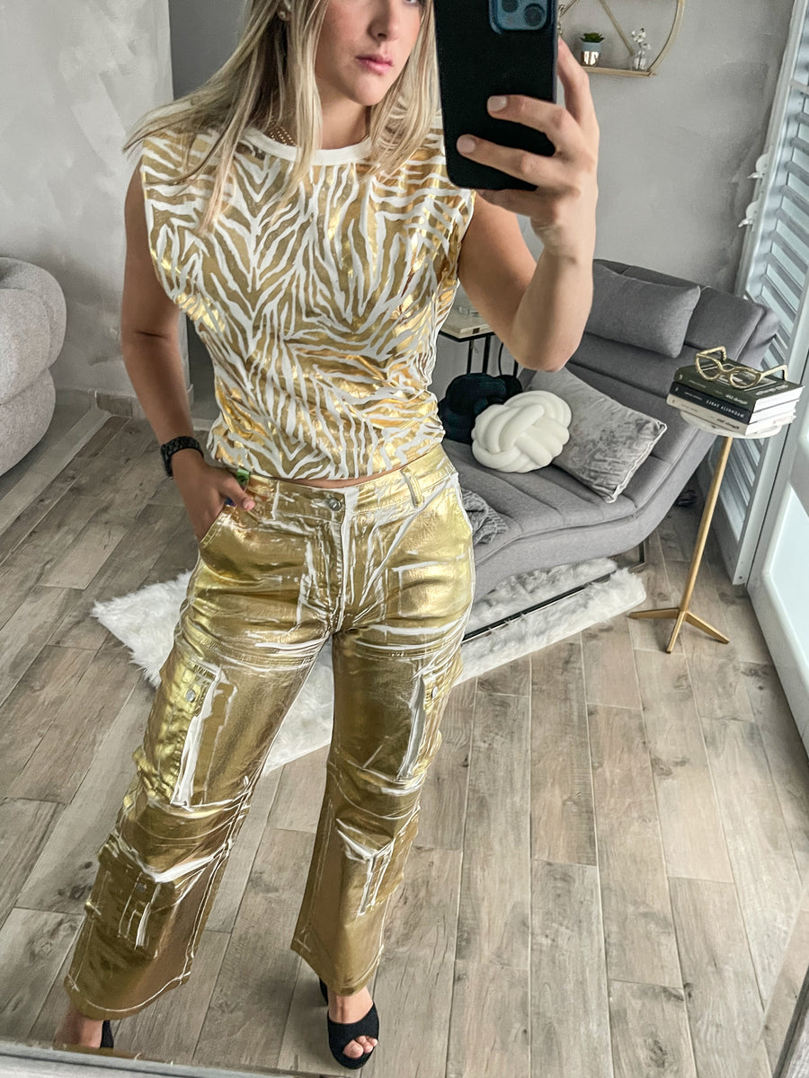 GOLD METALLIC CARGO PANTS