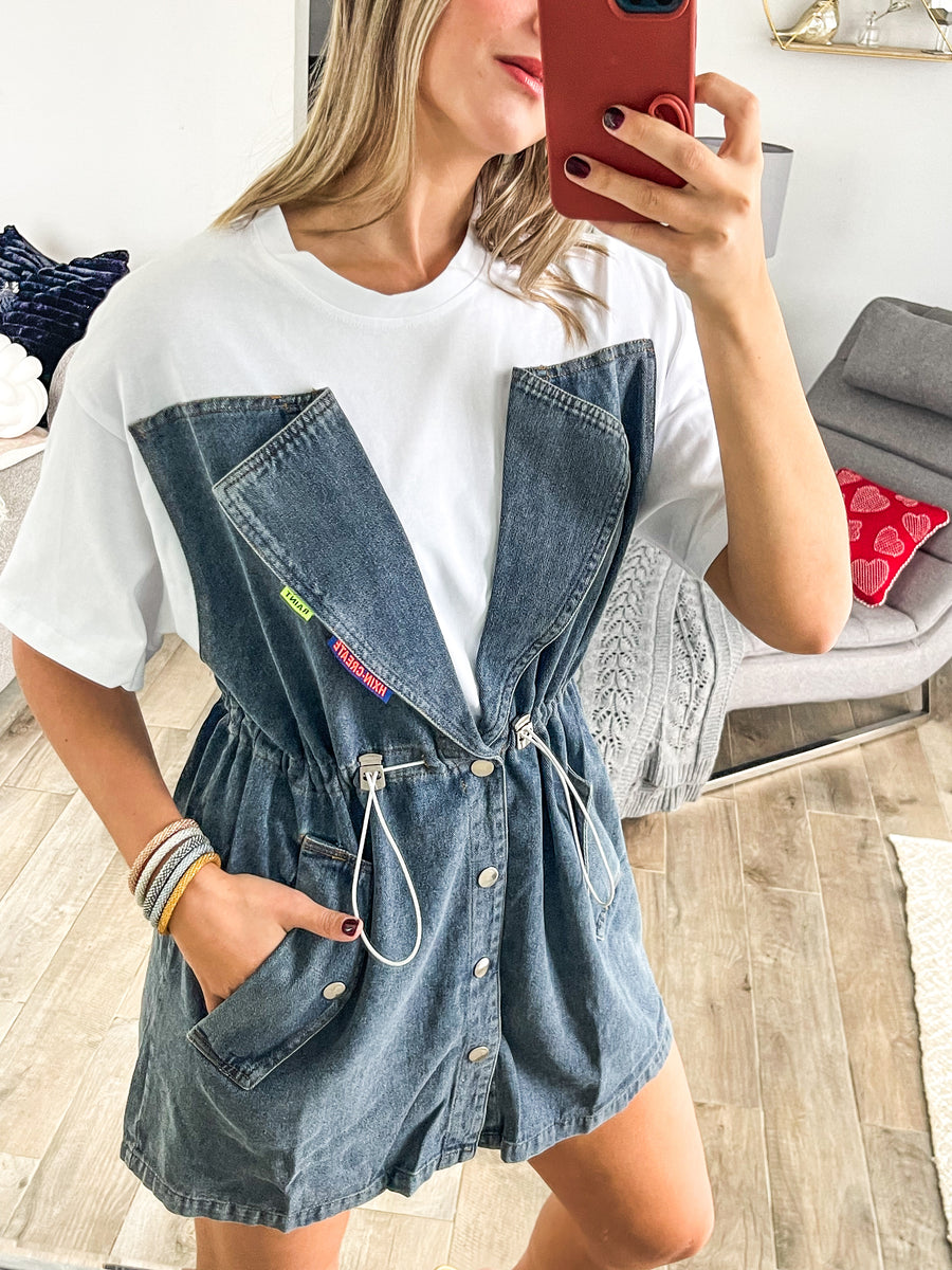 WHITE TSHIRT DENIM BLOUSON/DRESS