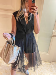 BLACK ELEGANT TULLE DETAIL VEST