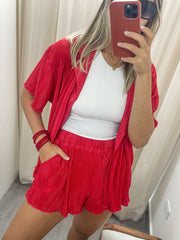 RED PLEATED SET