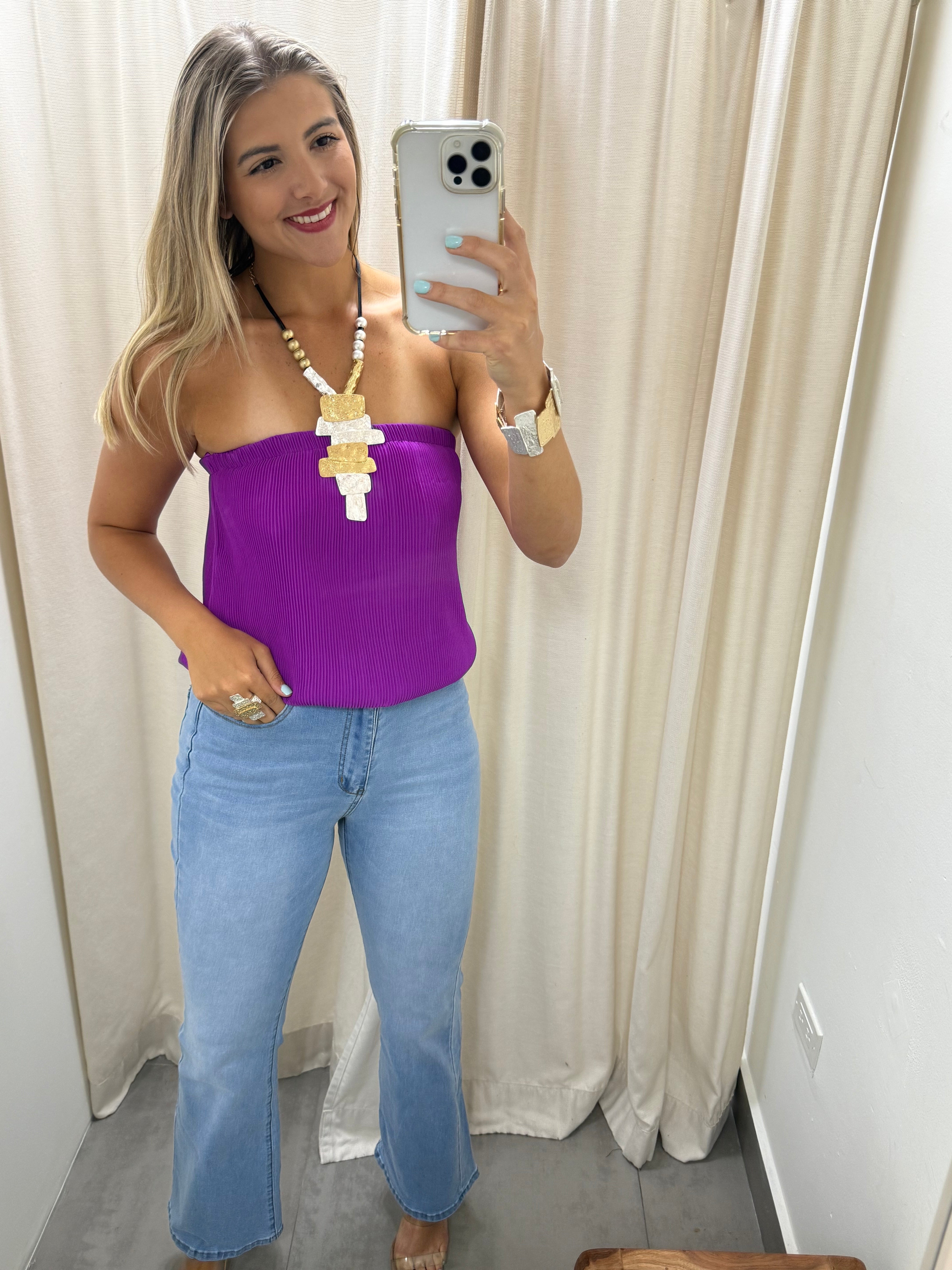 VIOLET PLEATED TUBE TOP