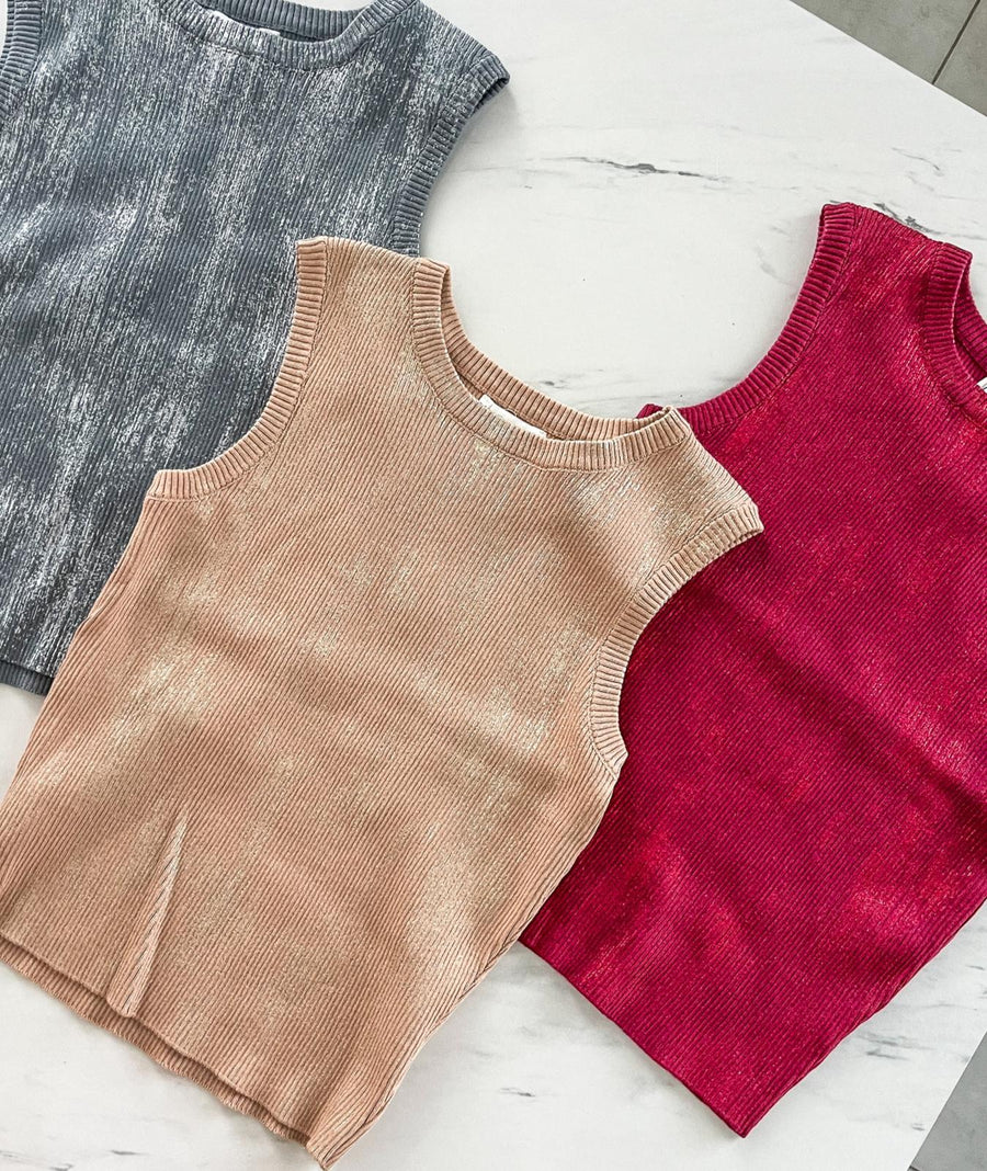 SLEEVELESS METALLIC KNIT TANK TOP