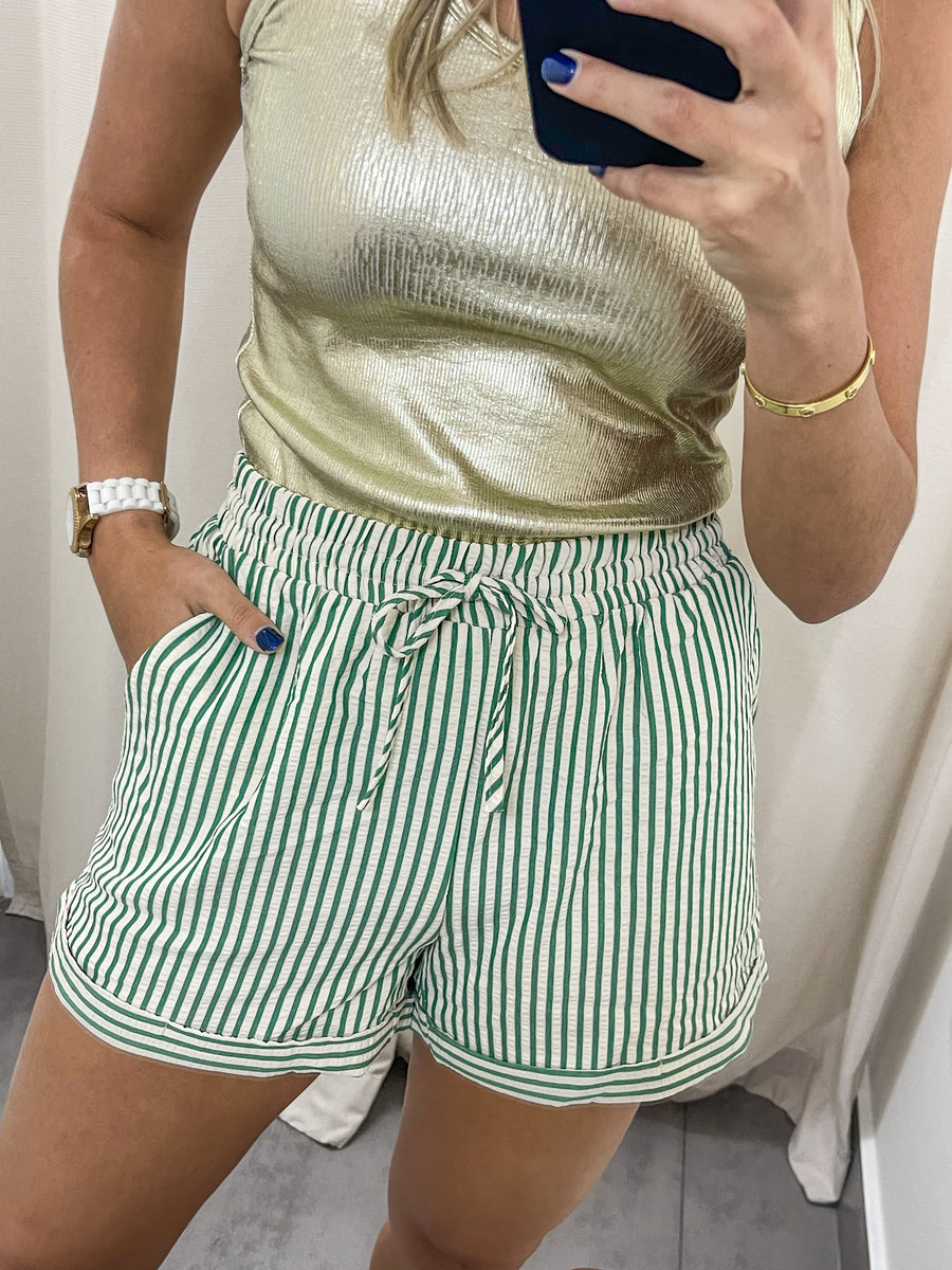 GREEN STRIPED SHORTS