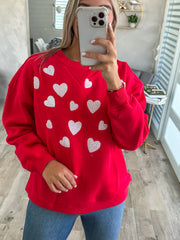 RED WHITE SEQUIN HEART SWEATER