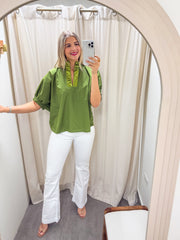 GREEN SEQUIN DETAILED BLOUSE