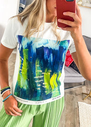 BLUE GREEN ABSTRACT PRINT TSHIRT