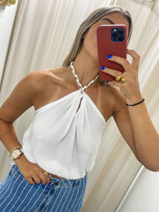 WHITE SATIN BRAIDED TOP