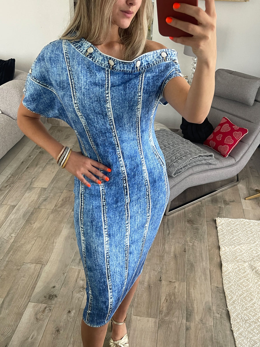 DENIM ILLUSION SPANDEX DRESS