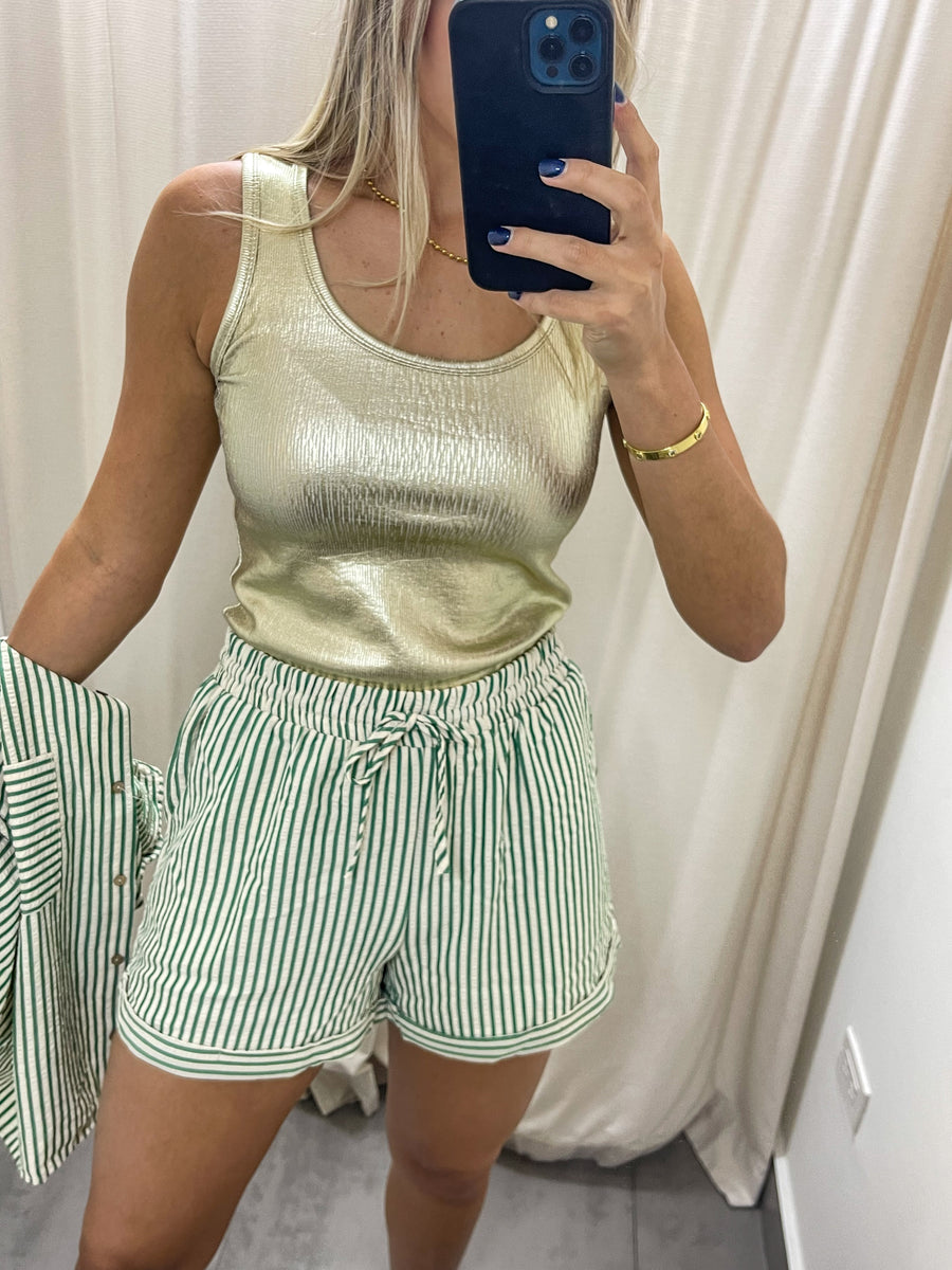 GREEN STRIPED SHORTS