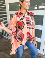 PEACH ANIMAL PRINT HIGH LOW PRINT TUNIC TOP