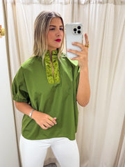 GREEN SEQUIN DETAILED BLOUSE