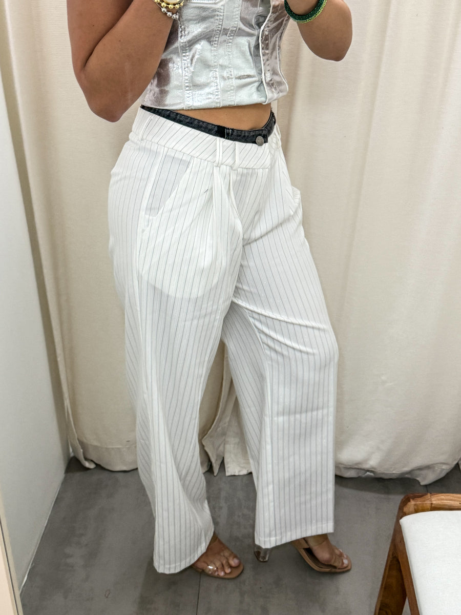 WHITE DOUBLE WAIST PANTS