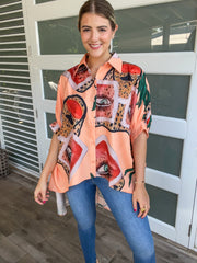 PEACH ANIMAL PRINT HIGH LOW PRINT TUNIC TOP