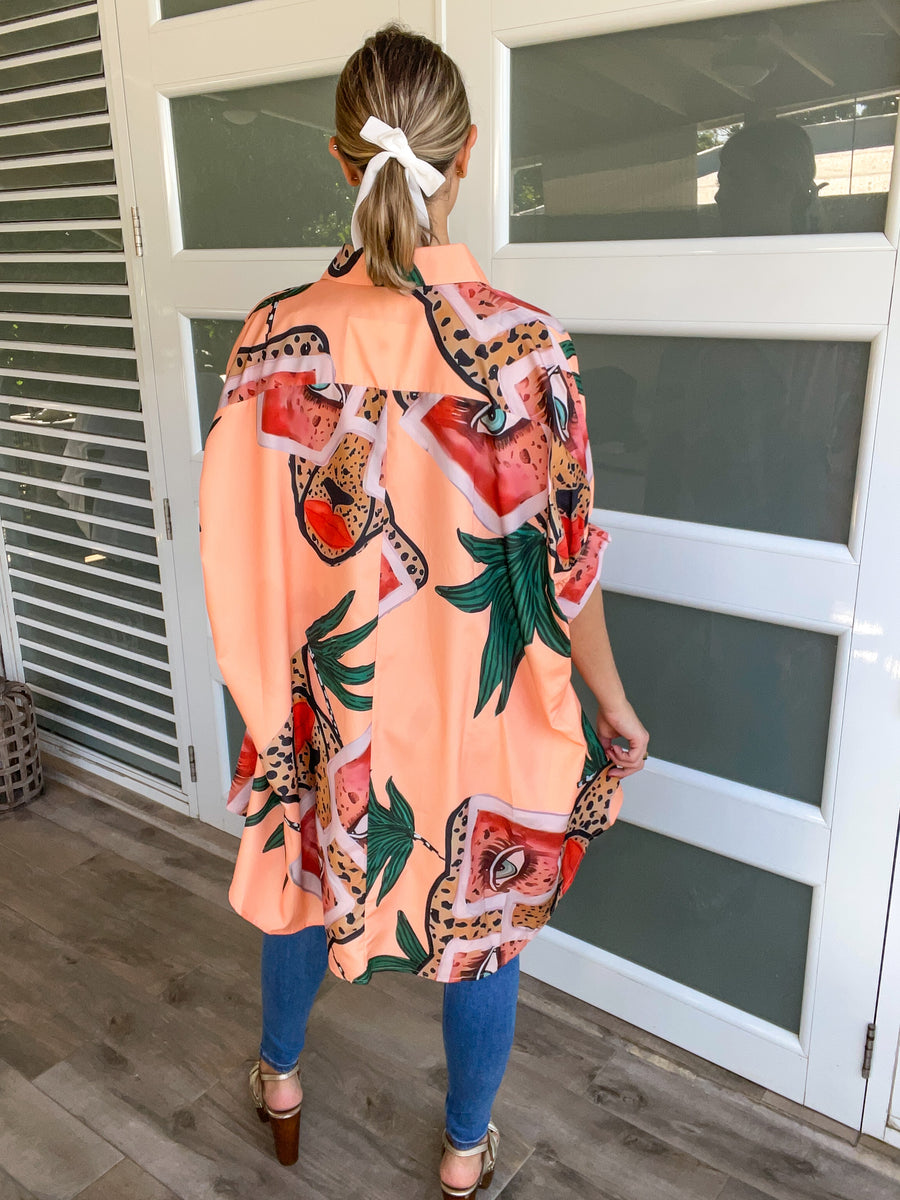 PEACH ANIMAL PRINT HIGH LOW PRINT TUNIC TOP