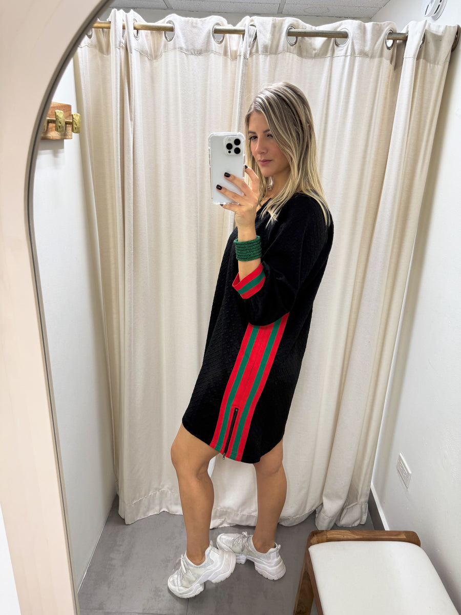 BLACK RED/GREEN STRIPED DRESS