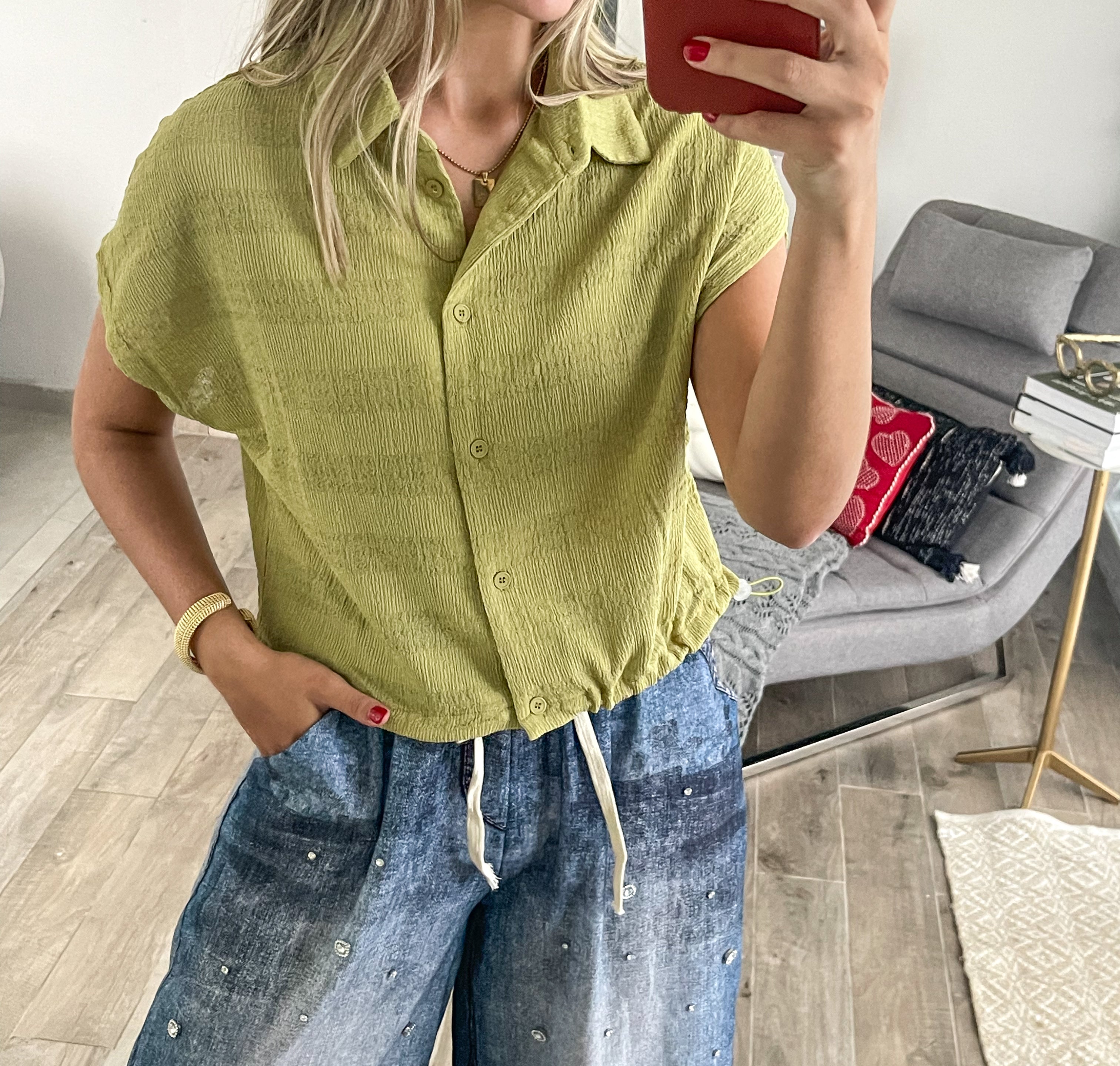 MATCHA GREEN STRETCHY ADJUSTABLE BLOUSE