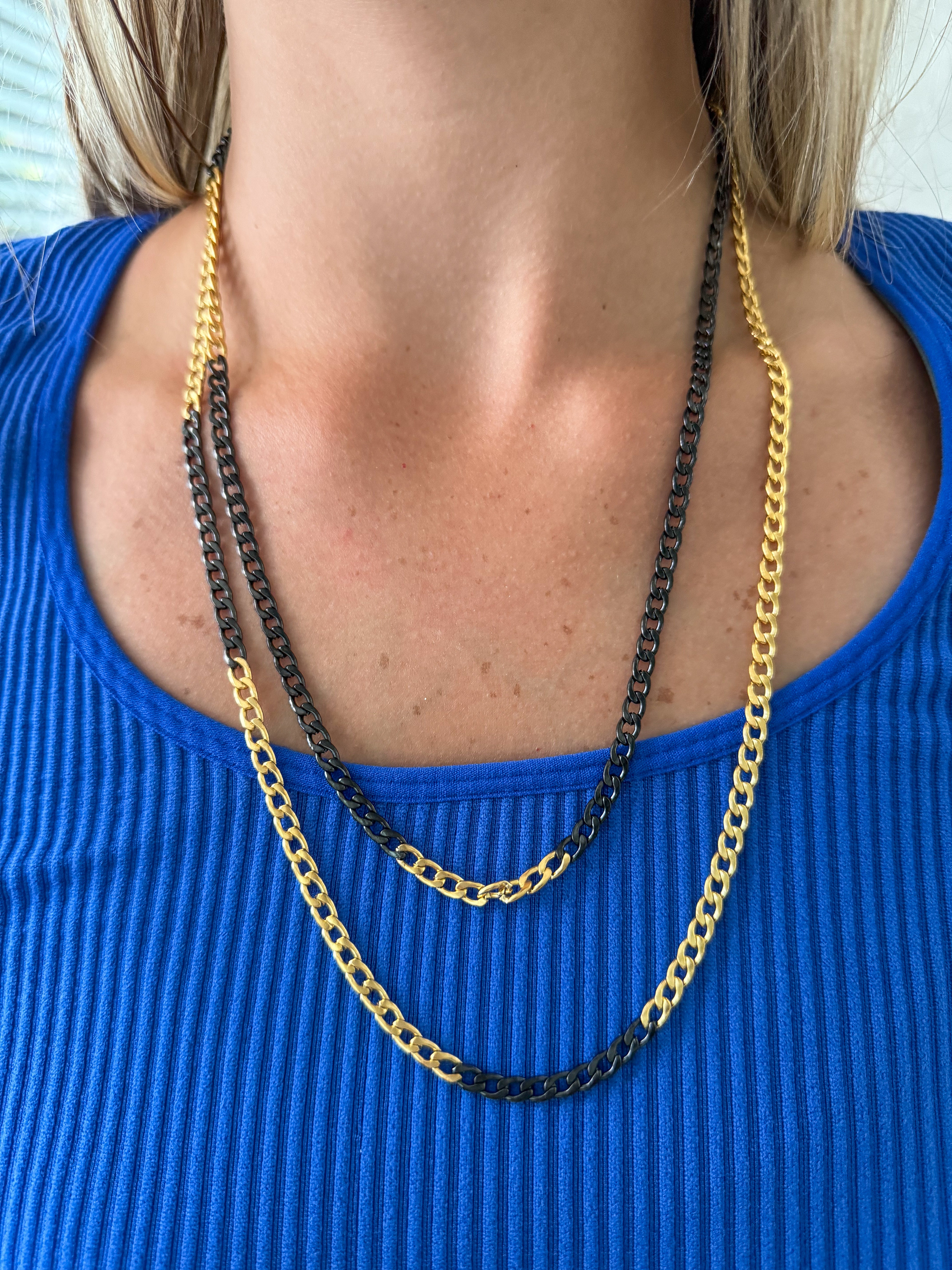 BLACK/GOLD CUBAN LAYERED NECKLACE