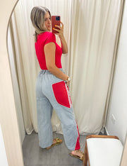 RED/YELLOW DENIM PALAZZO PANTS