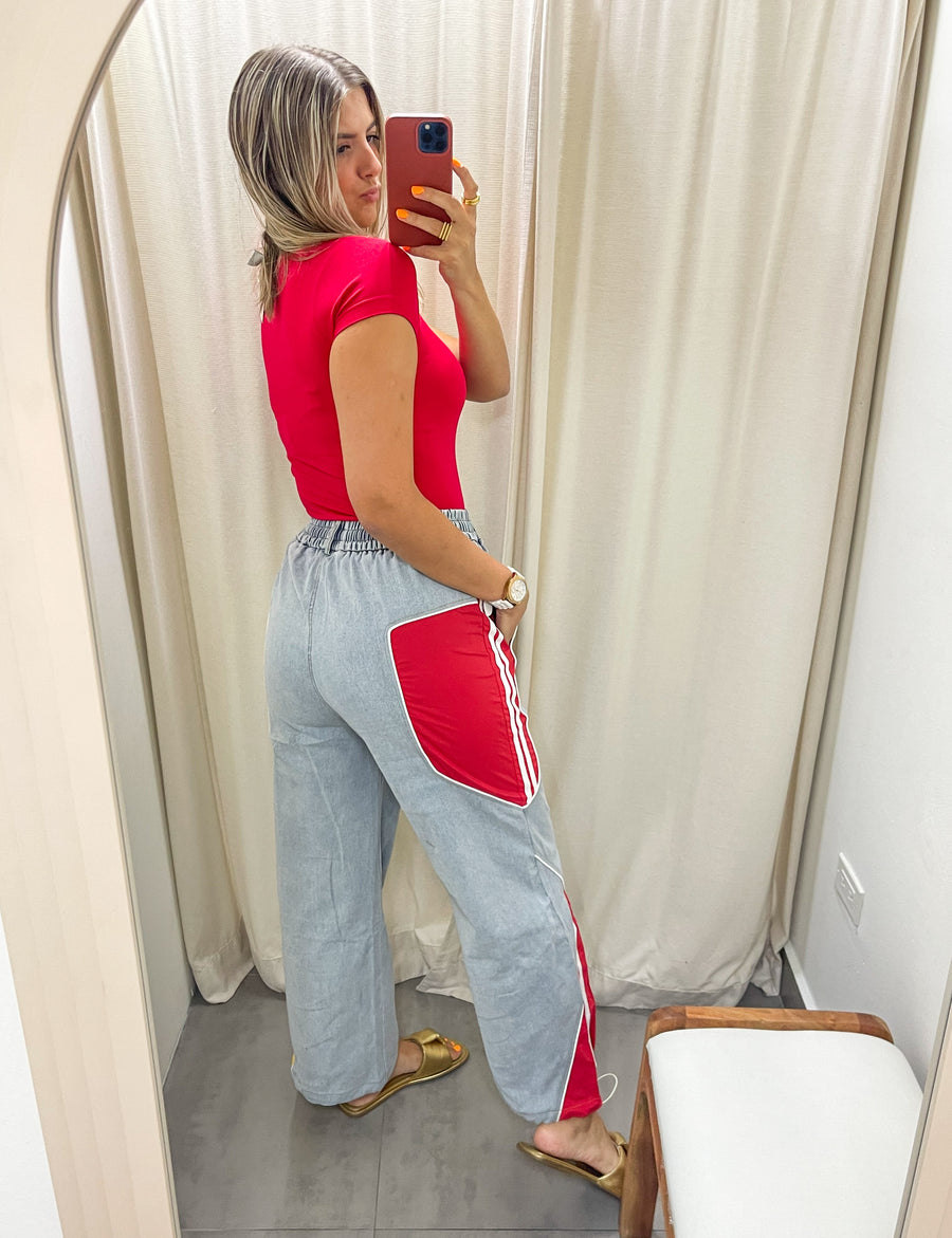 RED/YELLOW DENIM PALAZZO PANTS