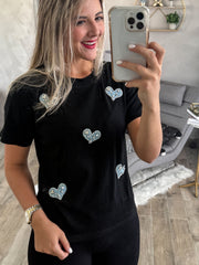 BLACK DENIM HEART TSHIRT