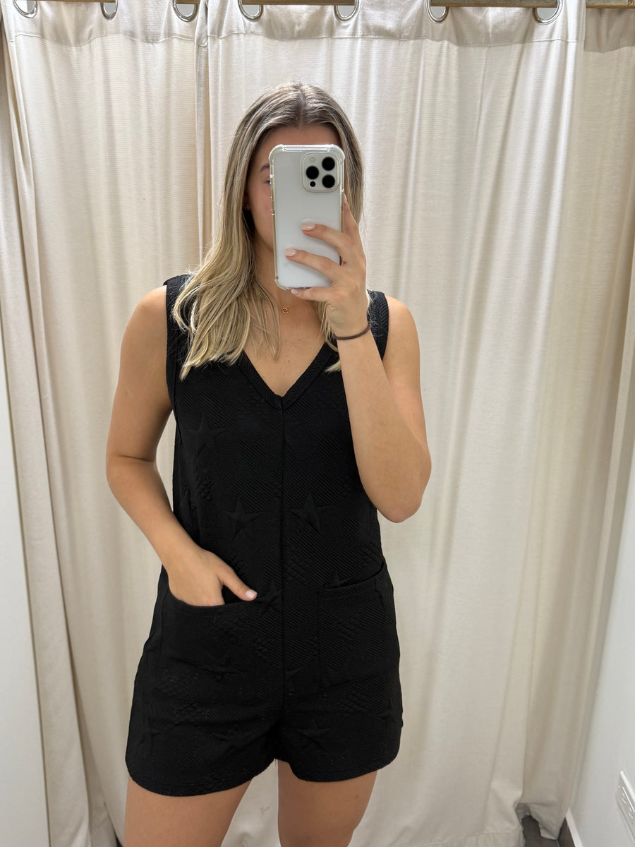 BLACK QUILTED STAR ROMPER