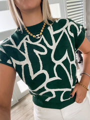 HUNTER GREEN HEART PATTERN TOP