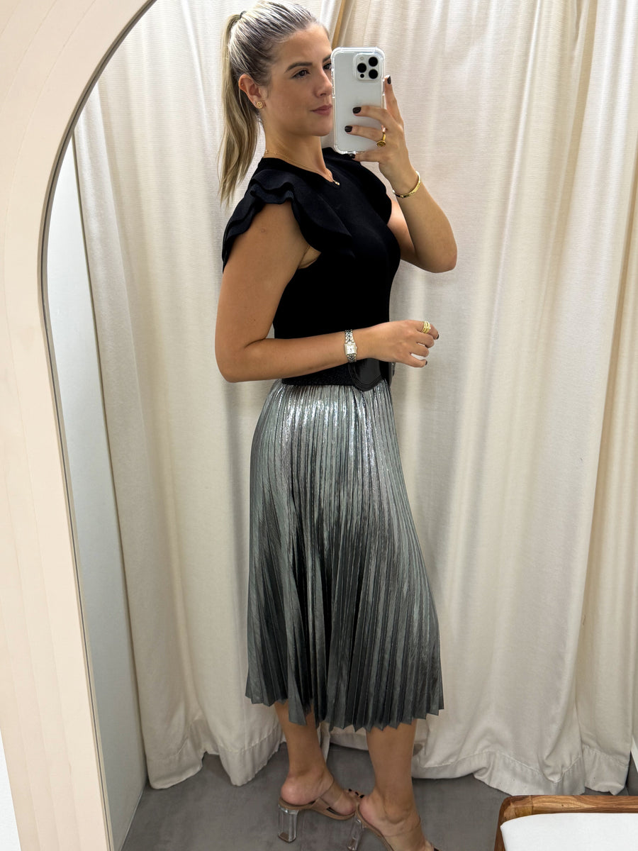 SILVER METALLIC PLEATED SKIRT