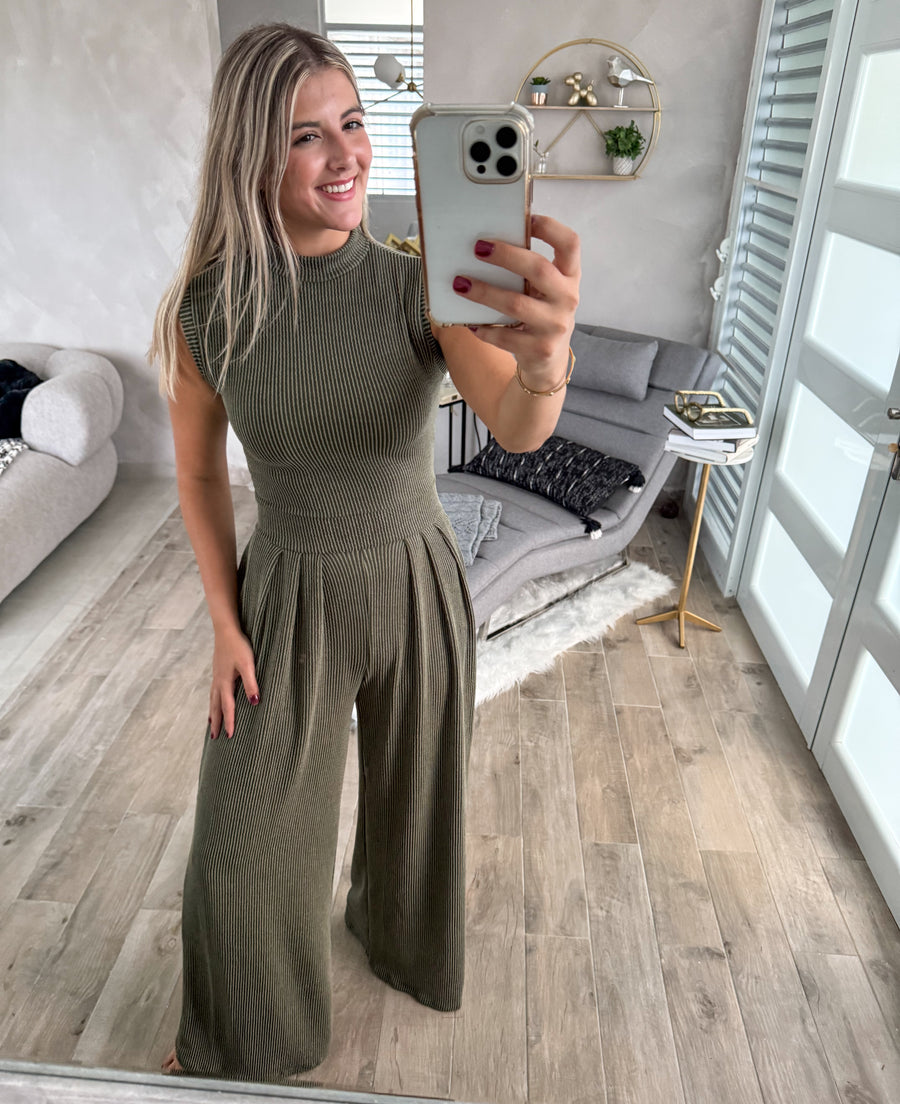 OLIVE WIDE LEG JUMPSUIT