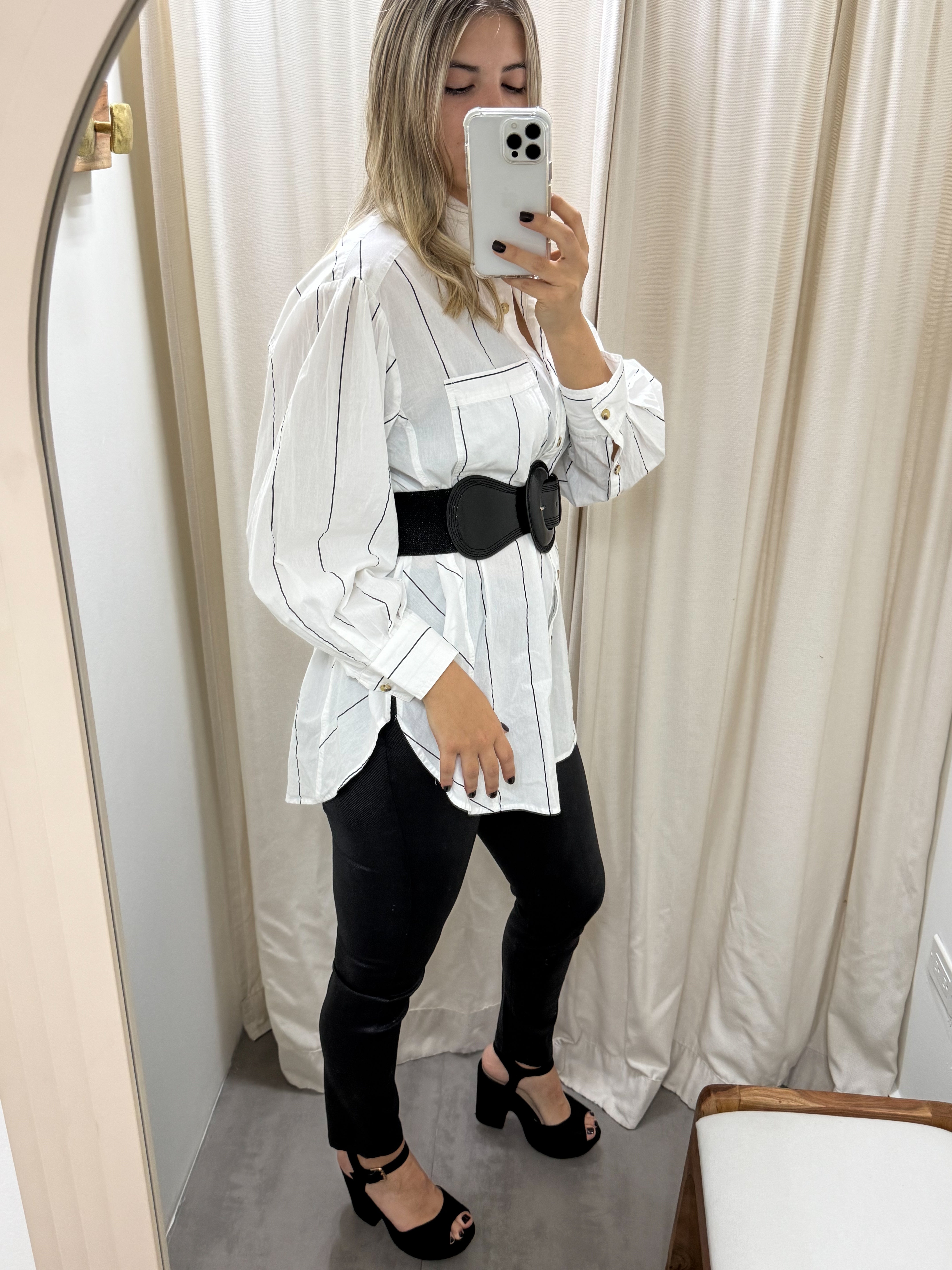 WHITE/BLACK OVERSIZED STRIPED BLOUSE TOP