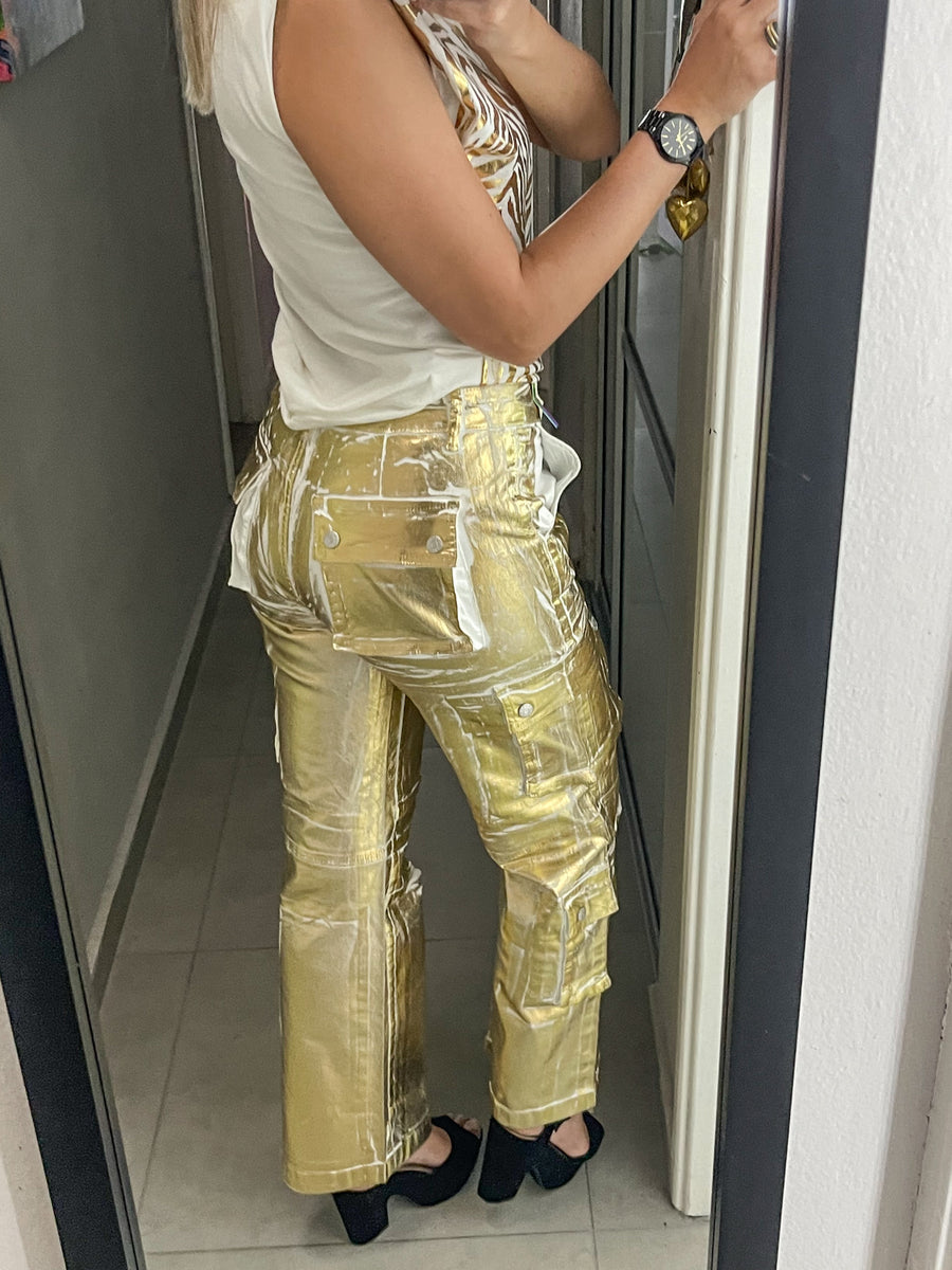 GOLD METALLIC CARGO PANTS