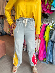 RED/YELLOW DENIM PALAZZO PANTS