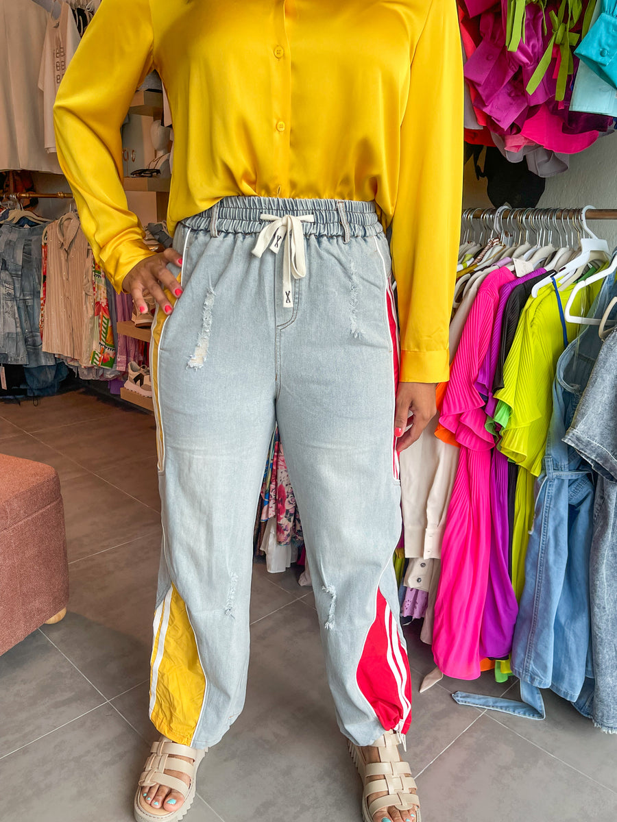 RED/YELLOW DENIM PALAZZO PANTS