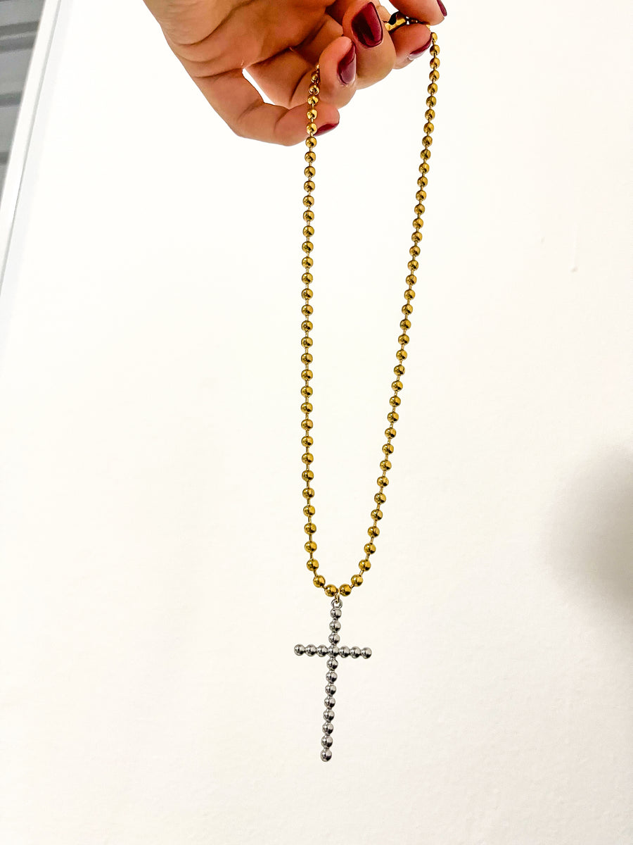 TWO TONE CROSS NECKLACE