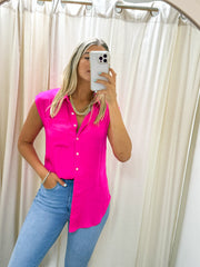 HOT PINK SILKY SLEEVELESS BLOUSE