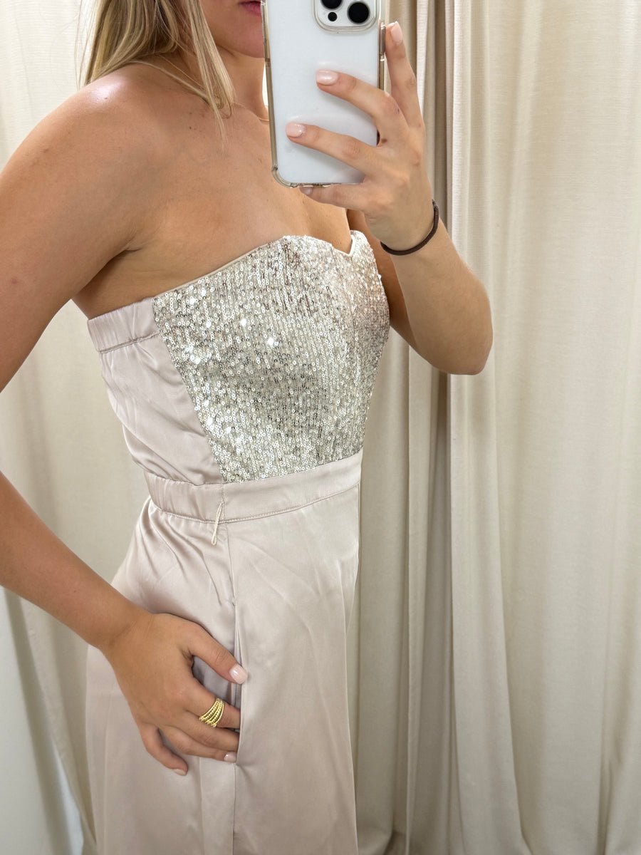 SEQUIN/SATIN TUBE JUMPSUIT