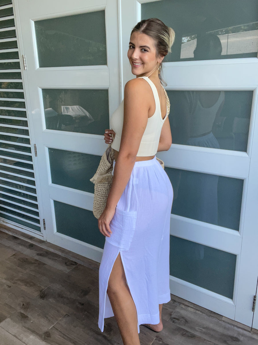 WHITE GAUZE POCKET SKIRT