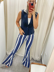 NAVY STRIPED FLARE BACK STAR JEANS