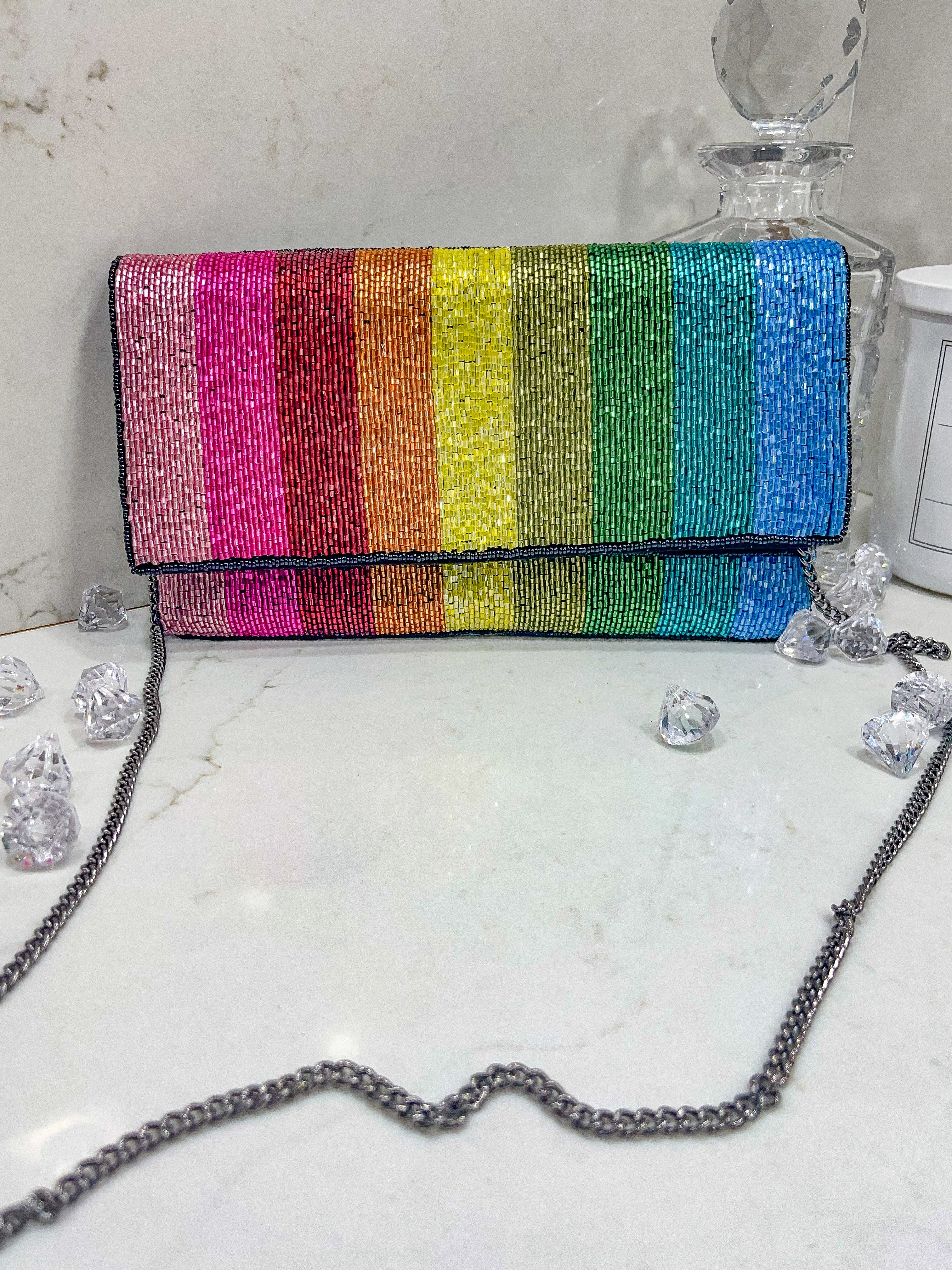 RAINBOW SEED BEEDED CLUTCH