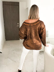 BRONZE V-NECK METALLIC SWEATER