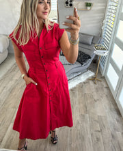 RED STITCH MIDI DRESS